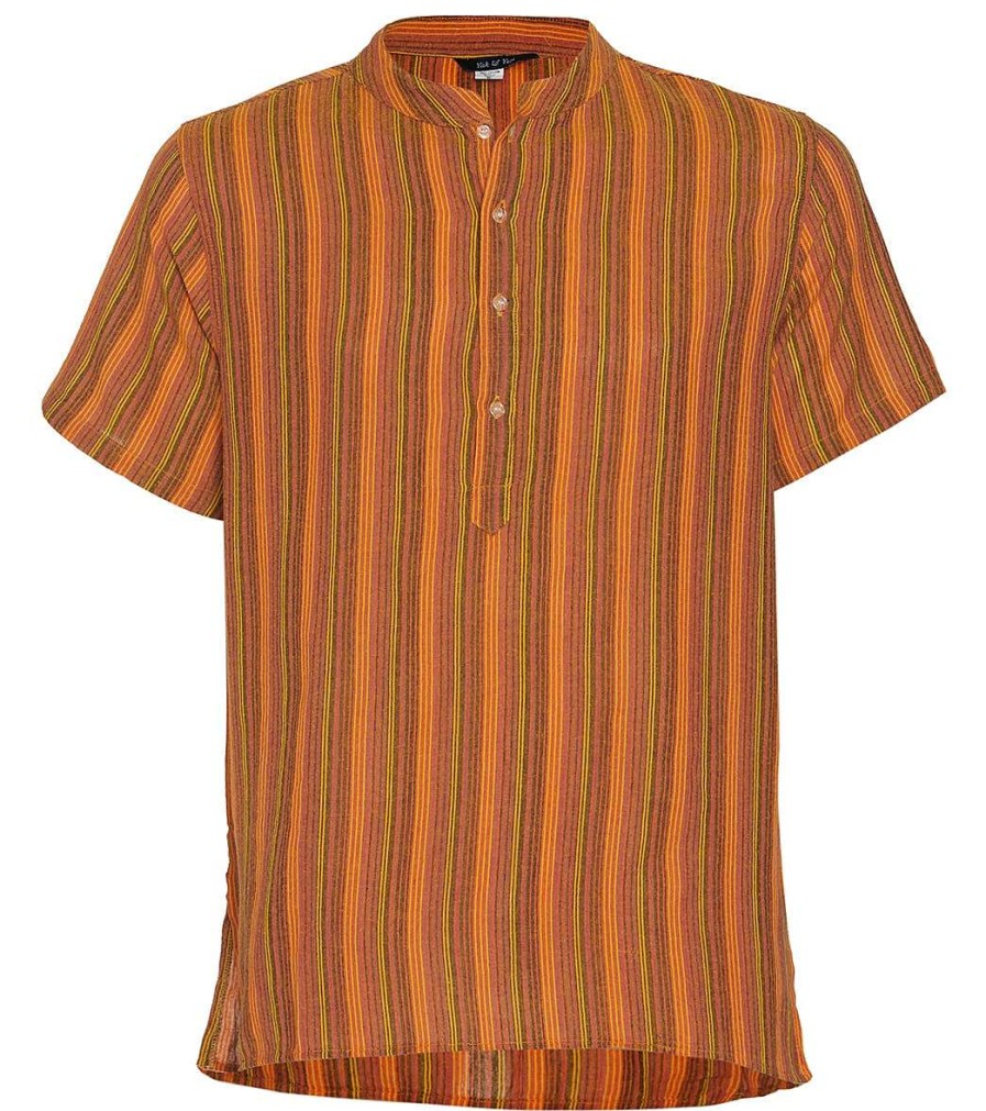 Clothing Yak & Yeti Men'S Yoga Shirts | Men'S Striped Short Sleeve Kurta Mustard