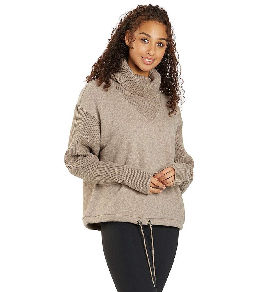 Clothing Varley Yoga Jackets & Sweatshirts | Ramsey Cowl Neck Sweat Deep Taupe Marl