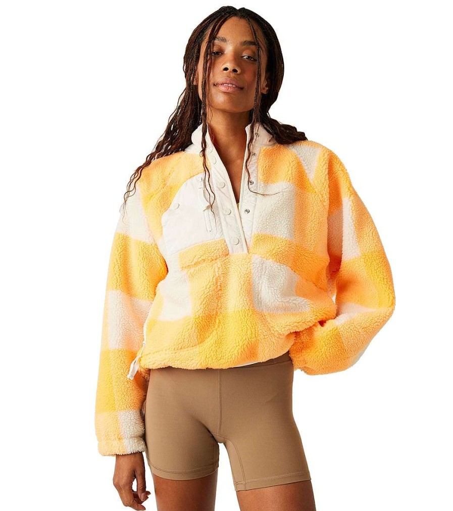 Clothing Free People Yoga Jackets & Sweatshirts | Rocky Ridge Pullover Electric Orange Ging