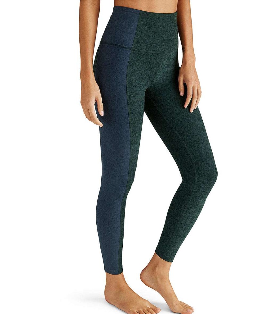 Clothing Beyond Yoga Yoga Leggings | Spacedye Vitality Colorblock High Waisted Midi Legging Midnight Green Heather/Nocturnal Navy Block