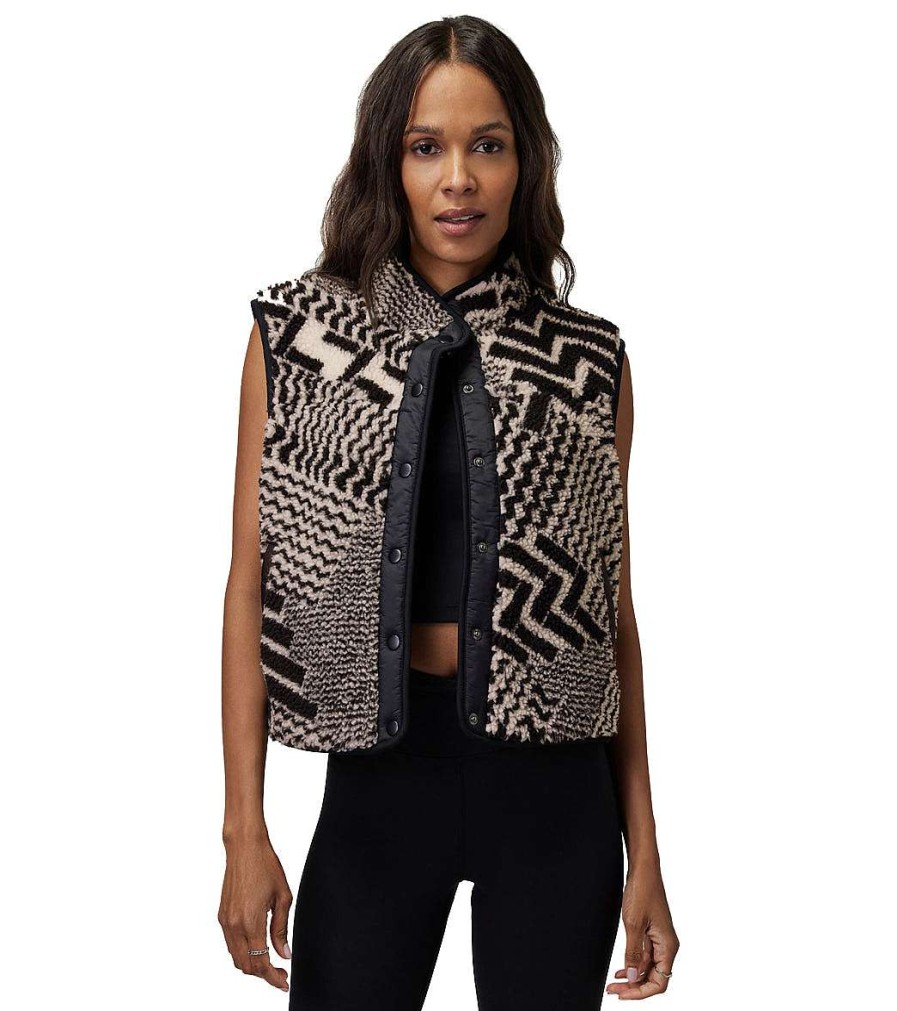 Clothing Spiritual Gangster Yoga Jackets & Sweatshirts | Leah Sherpa Vest Tan Nordic Fairisle