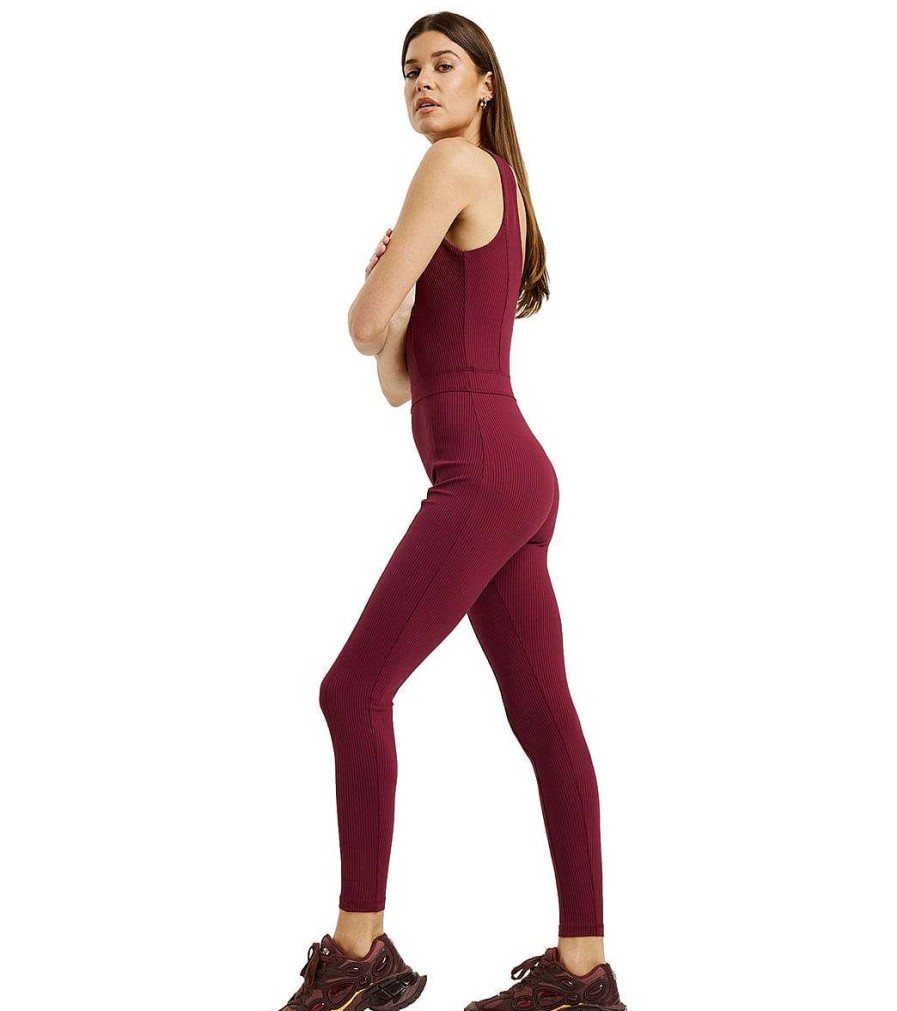 Clothing Year of Ours Yoga Leotards & Jumpsuits | Ribbed Reformer Onesie Dark Cherry