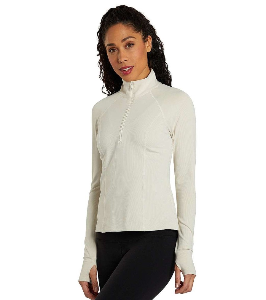 Clothing Beyond Yoga Yoga Jackets & Sweatshirts | Heather Rib Take A Hike Zip Pullover Cream Heather