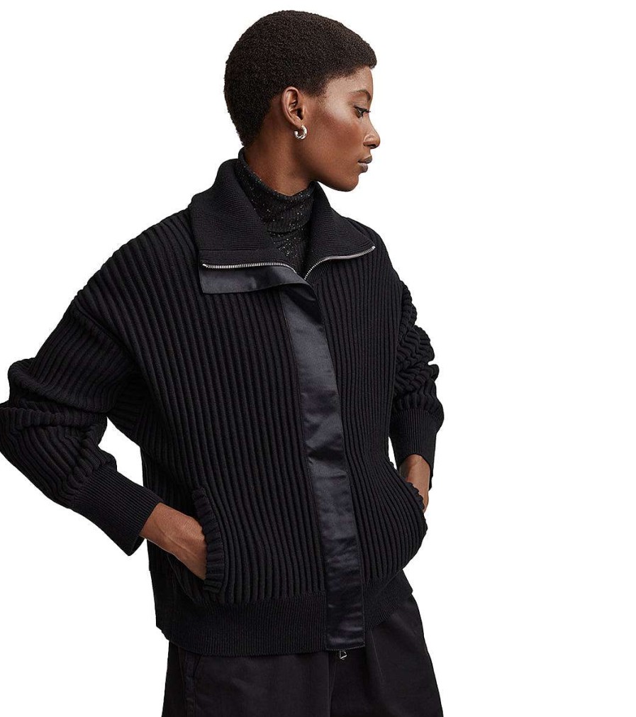 Clothing Varley Yoga Jackets & Sweatshirts | Doncaster Ottoman Knit Jacket Black