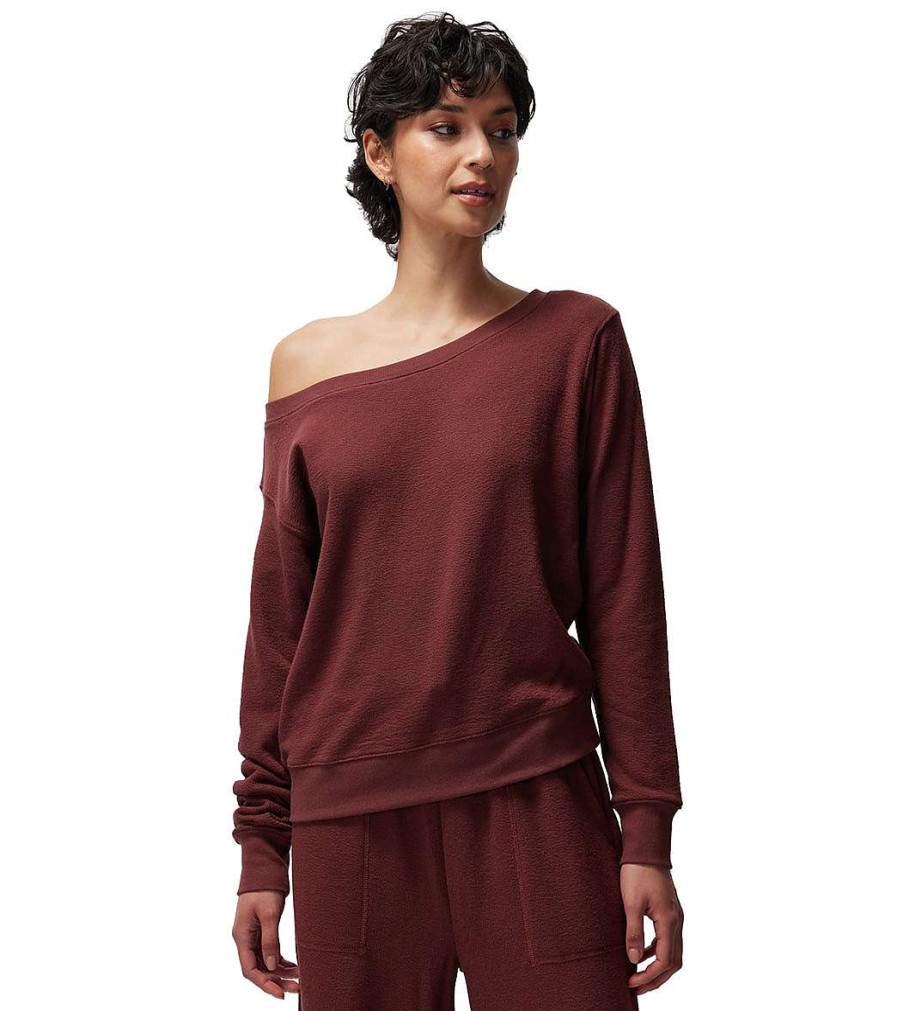 Clothing Spiritual Gangster Yoga Tops | Lofty Slub Rib Vida Long Sleeve Top Washed Burgundy