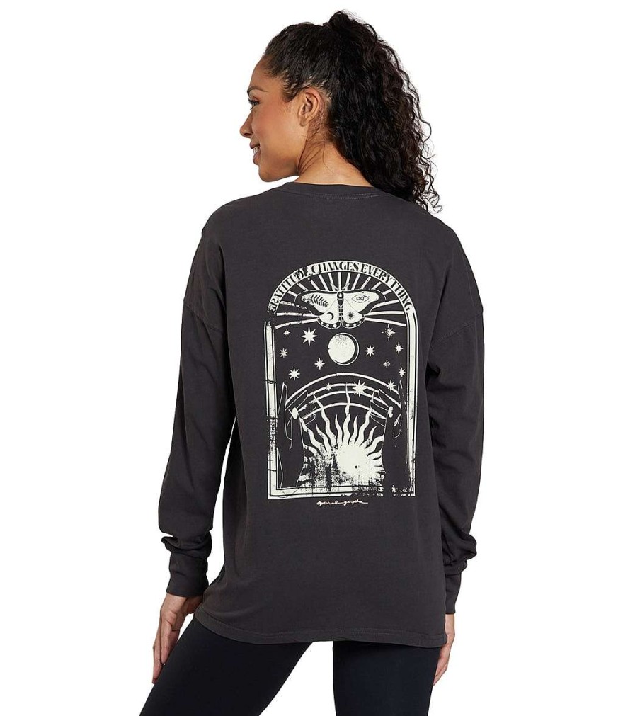 Clothing Spiritual Gangster Yoga Tops | Gratitude Long Sleeve Tee Vintage Black