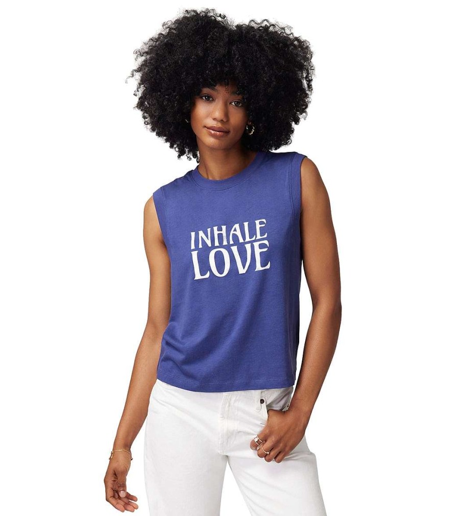 Clothing Spiritual Gangster Yoga Tops | Inhale Love Irina Muscle Tank Indigo