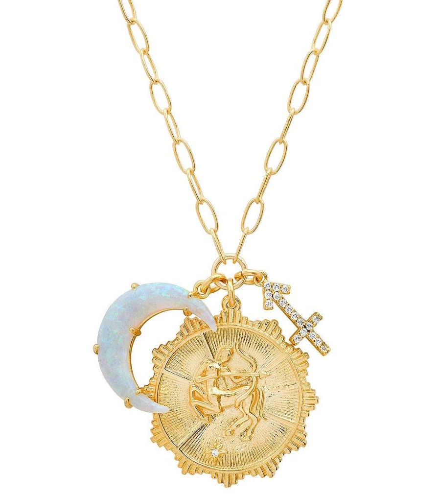 Accessories TAI Jewelry | Zodiac Coin Necklace With Opal Moon Charm