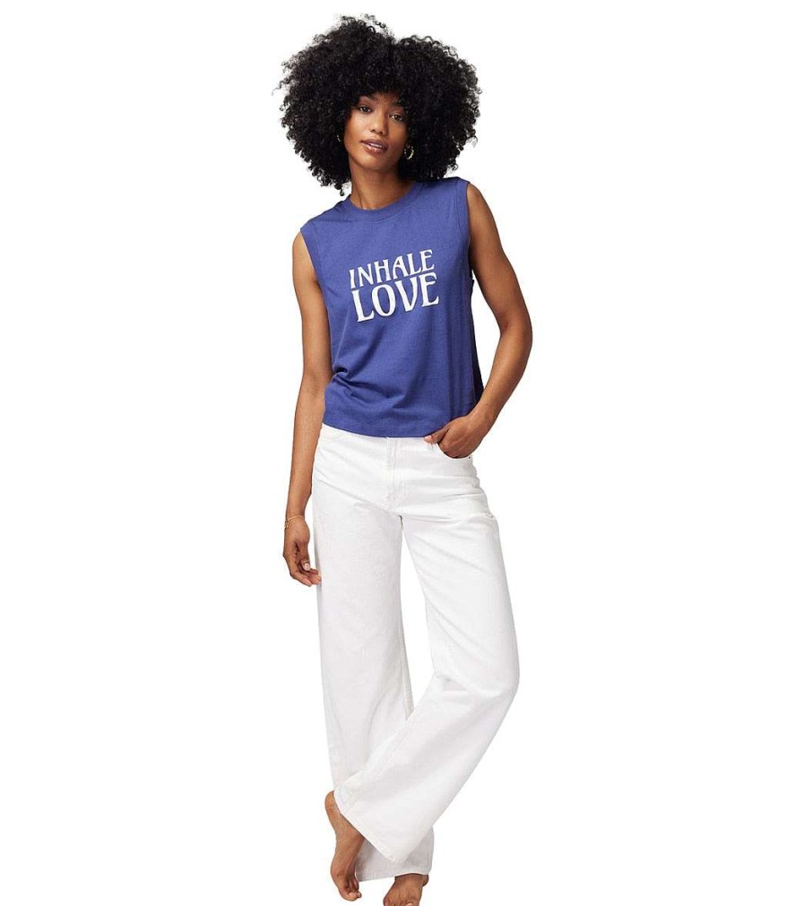 Clothing Spiritual Gangster Yoga Tops | Inhale Love Irina Muscle Tank Indigo