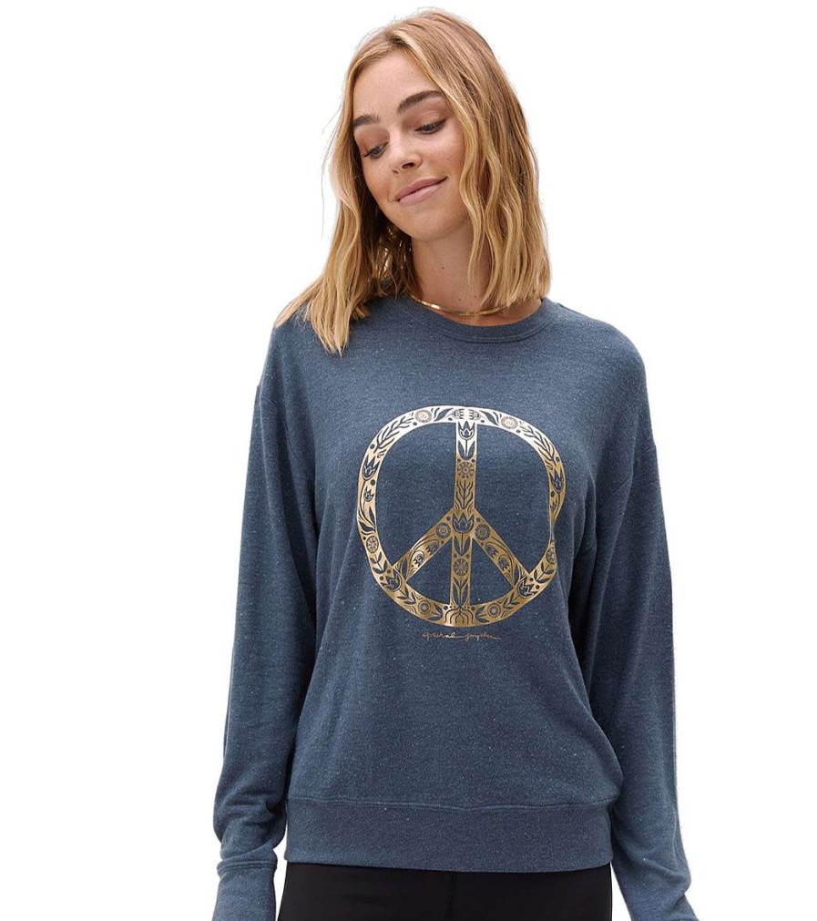 Clothing Spiritual Gangster Yoga Jackets & Sweatshirts | Choose Joy Savasana Sweater Heather Deep Sea Blue