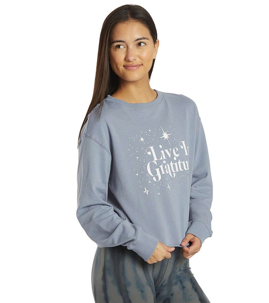 Clothing Spiritual Gangster Yoga Jackets & Sweatshirts | Gratitude Mazzy Pullover Sweatert Blue Ash