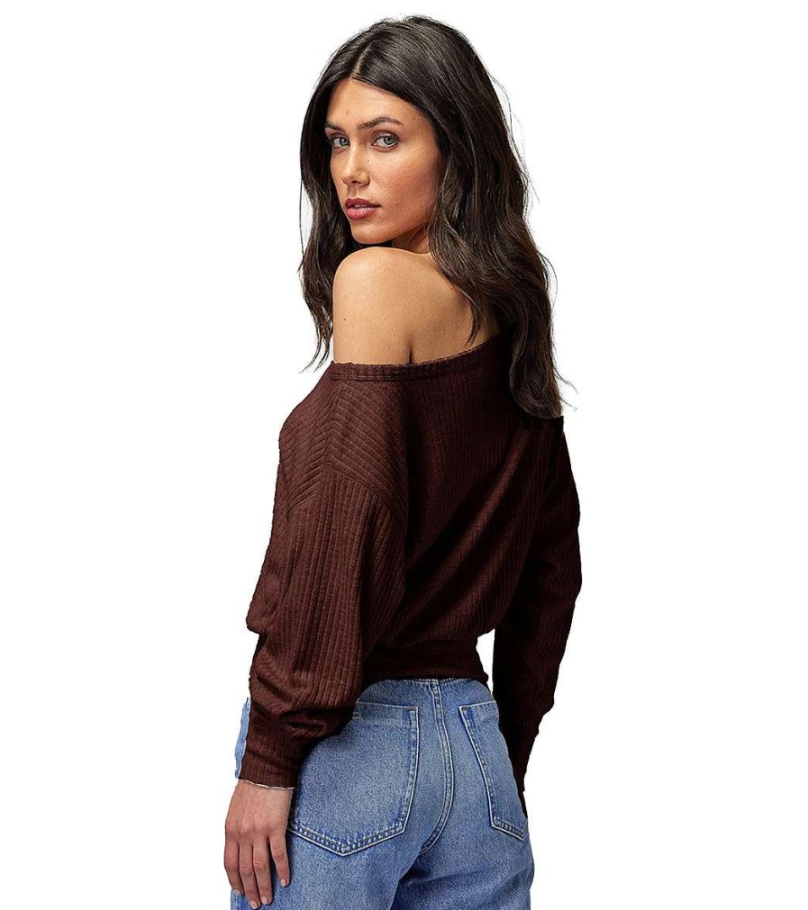 Clothing Spiritual Gangster Yoga Tops | Ballet Rib Banded Hem Vida Heather Chocolate Brown