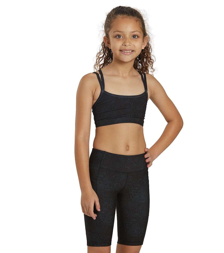 Clothing Everyday Yoga Shop All Kids' | Girl Uphold Tribe High Waisted Biker Shorts With Pocket Black Tribal