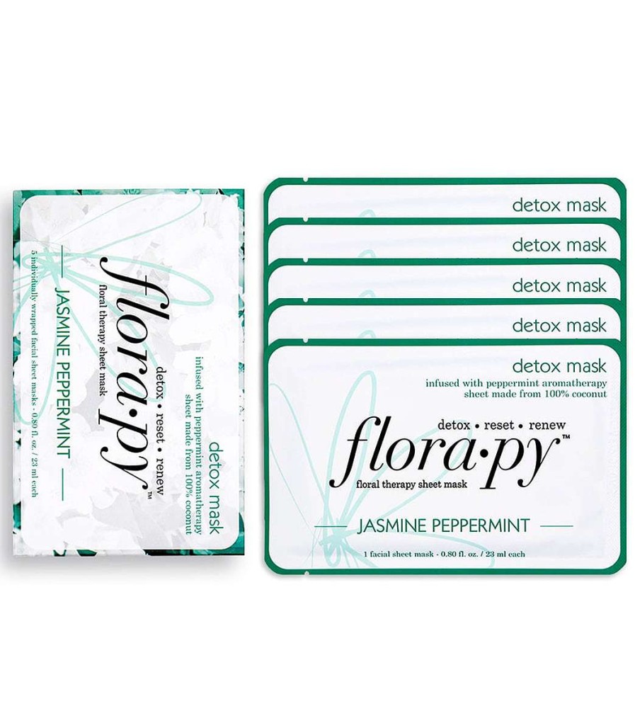 Home & Wellness Florapy | Detox Aromatherapy Sheet Mask 5 Count, Jasmine Peppermint