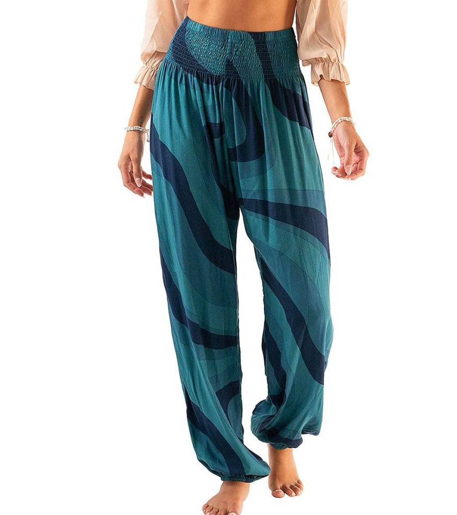 Clothing Lotus and Luna Yoga Pants | Bahama Swirl Harem Pant Blue