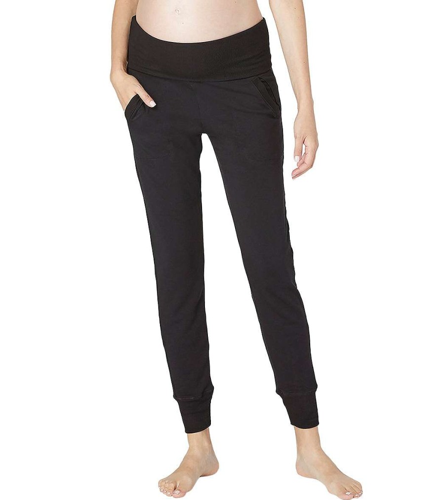 Clothing Beyond Yoga Yoga Pants | Beyond The Bump Cozy Fleece Maternity Foldover Joggers Black