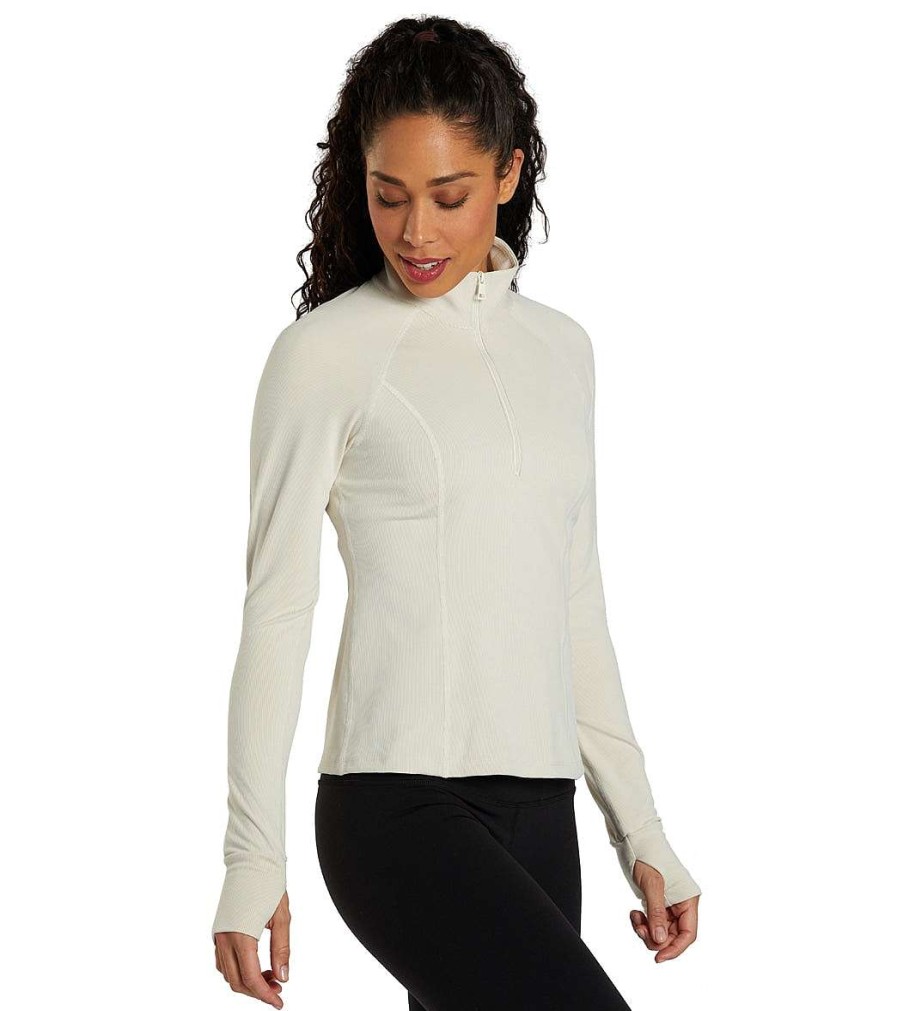 Clothing Beyond Yoga Yoga Jackets & Sweatshirts | Heather Rib Take A Hike Zip Pullover Cream Heather