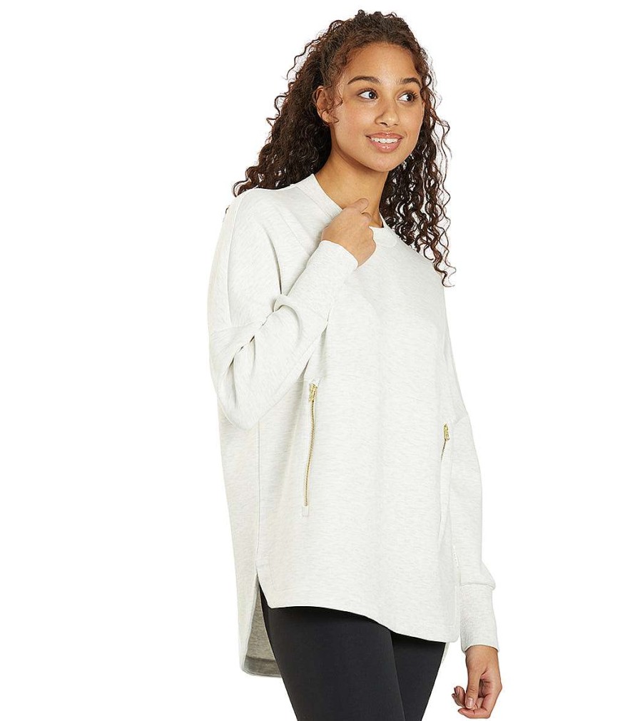 Clothing Varley Yoga Jackets & Sweatshirts | Paige Longline Sweat Ivory Marl