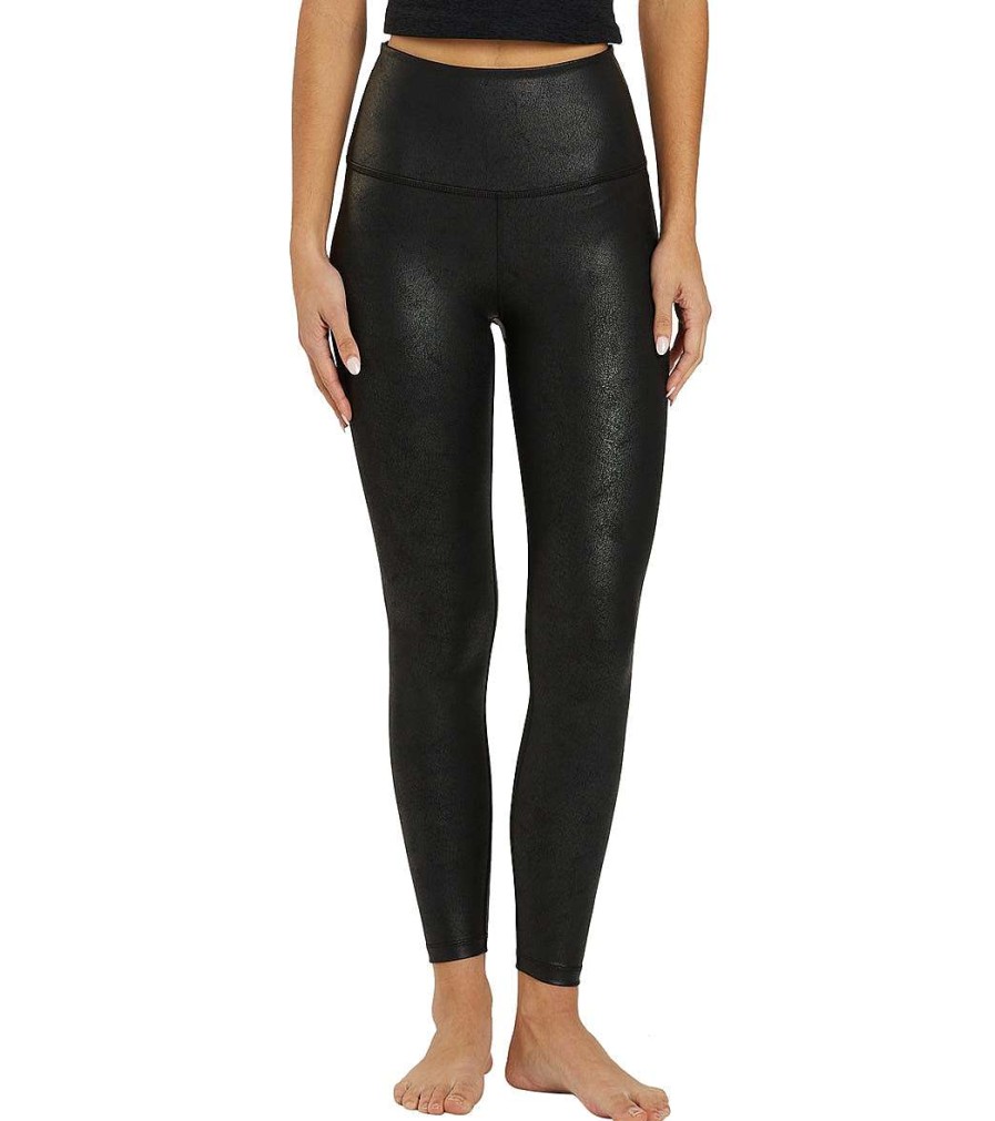 Clothing Beyond Yoga Yoga Leggings | High Waisted Midi Legging Black Leatherette Foil