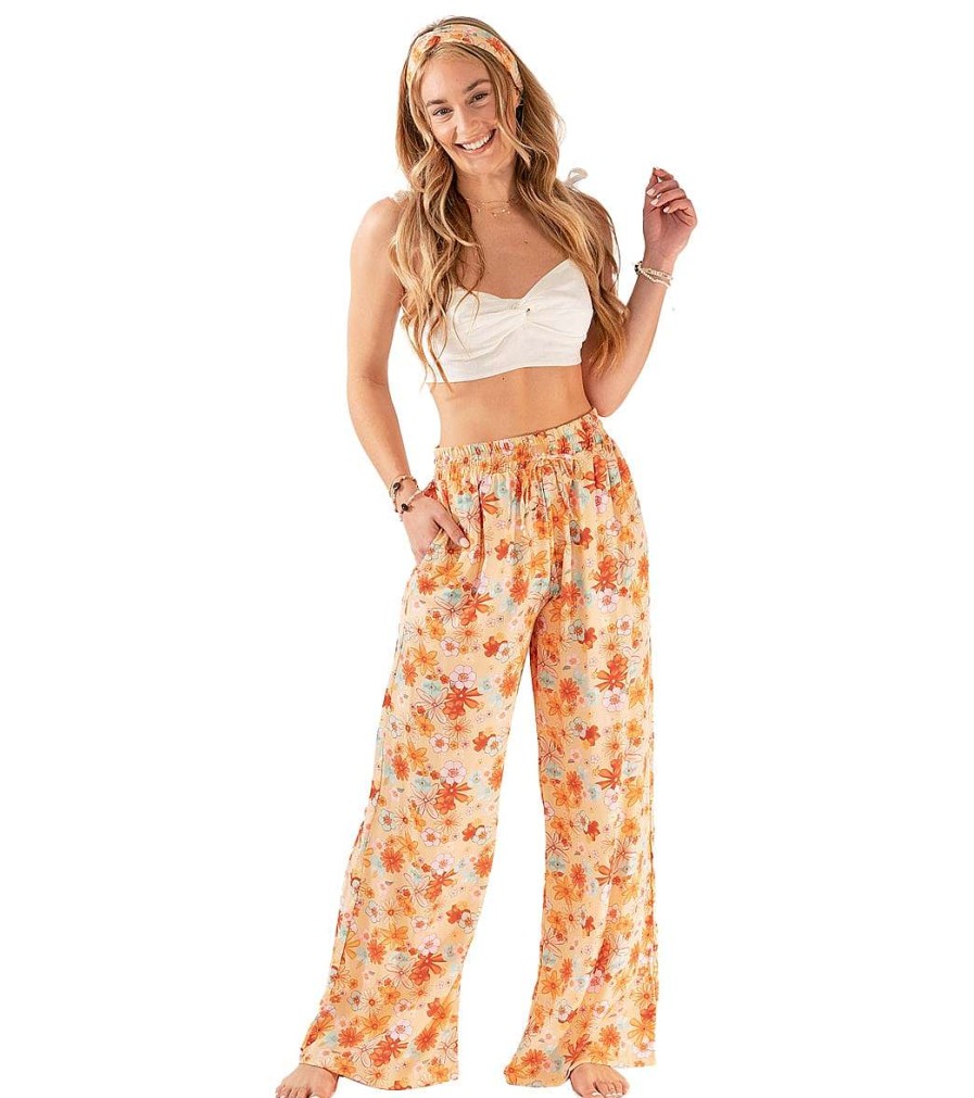 Clothing Lotus and Luna Yoga Pants | San Clemente Wide Leg Drawstring Pants Mustard