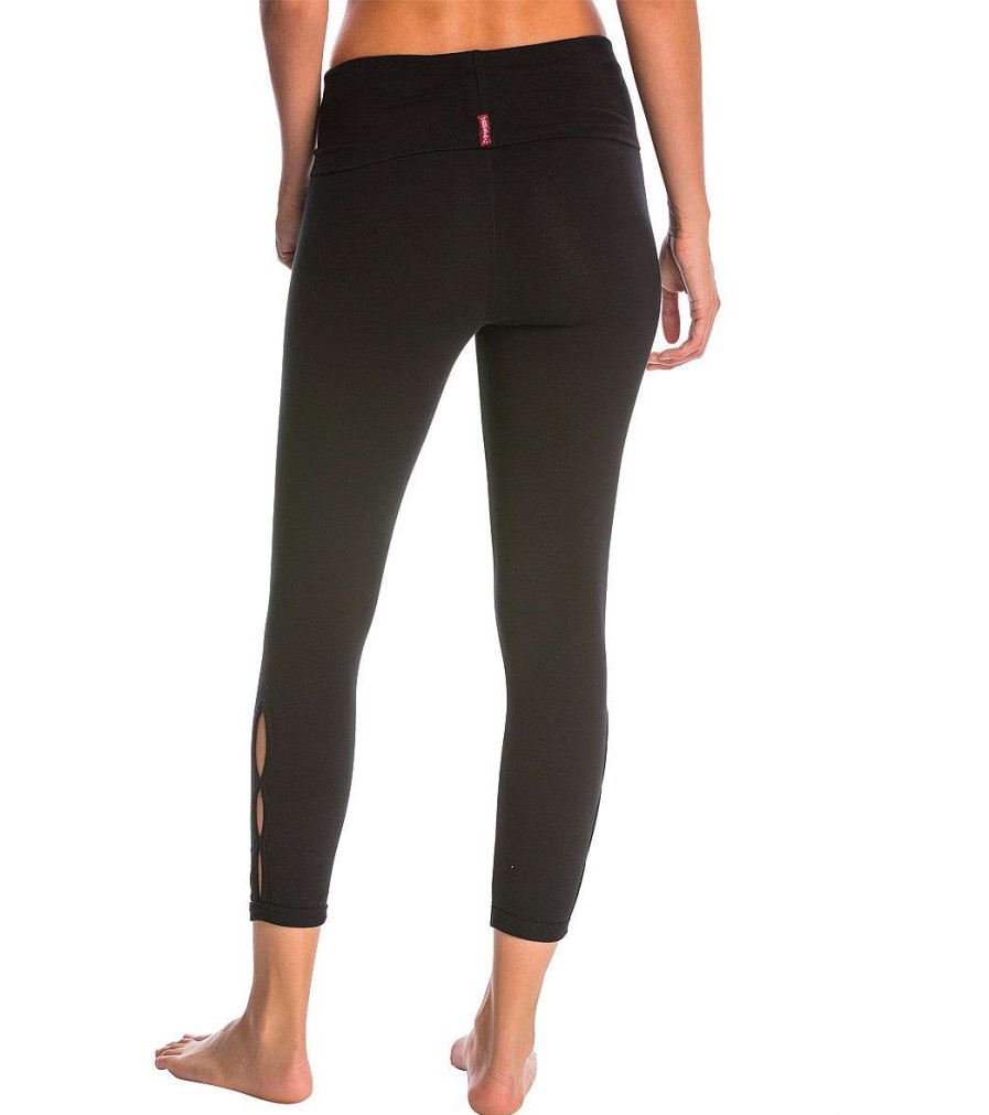 Clothing Hard Tail Yoga Leggings | Contour Rolldown Cropped Cotton Yoga Leggings Black