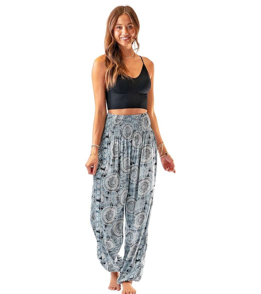 Clothing Lotus and Luna Yoga Pants | Watercolor Mandala Harem Pants Gray