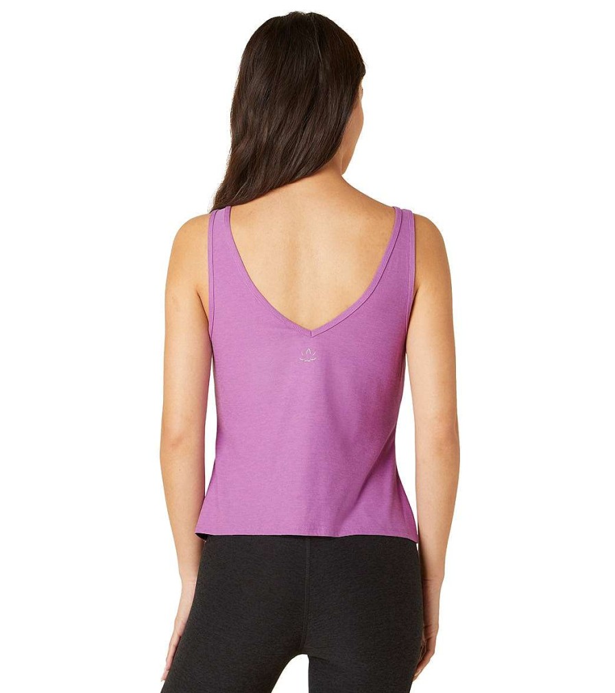 Clothing Beyond Yoga Yoga Tops | Featherweight Double V Tank Bright Iris Heather