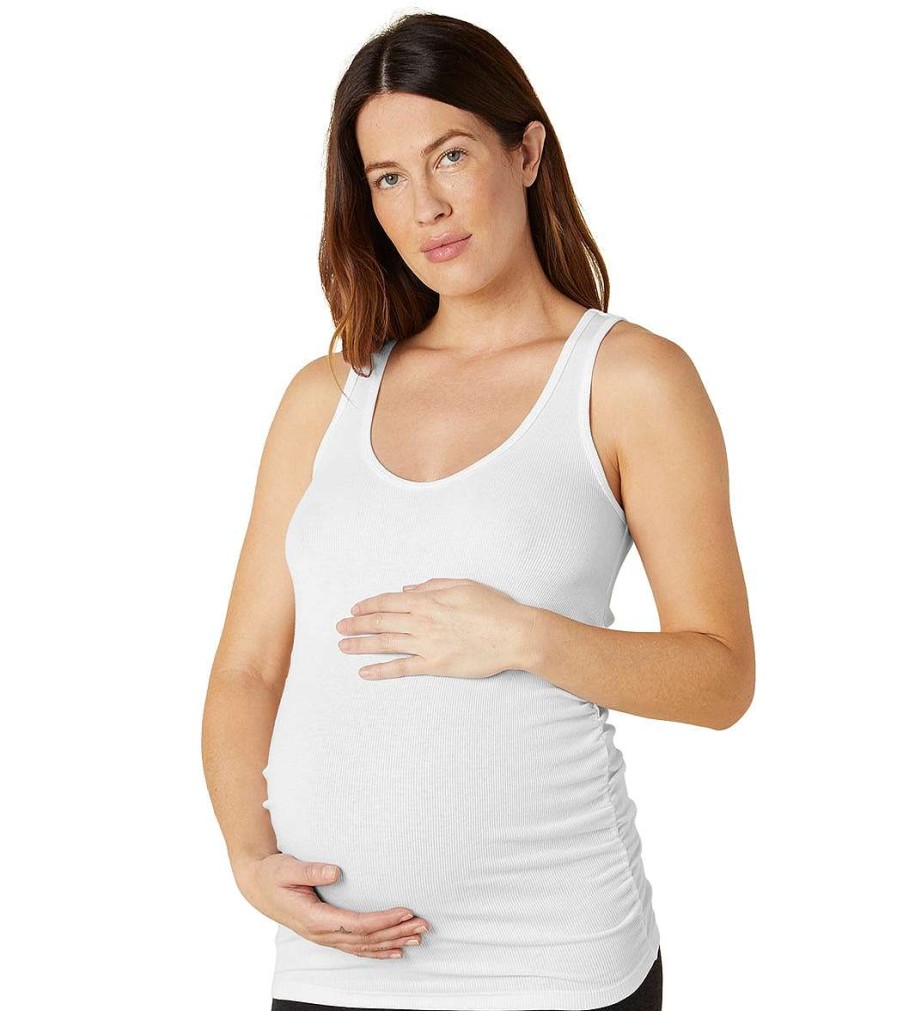 Clothing Beyond Yoga Yoga Tops | In A Cinch Low V Maternity Tank White