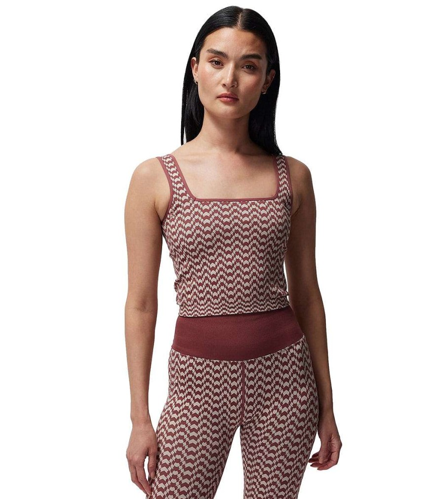 Clothing Spiritual Gangster Yoga Support Tanks | Athena Seamless Jacquard Crop Canyon Geo Burgundy