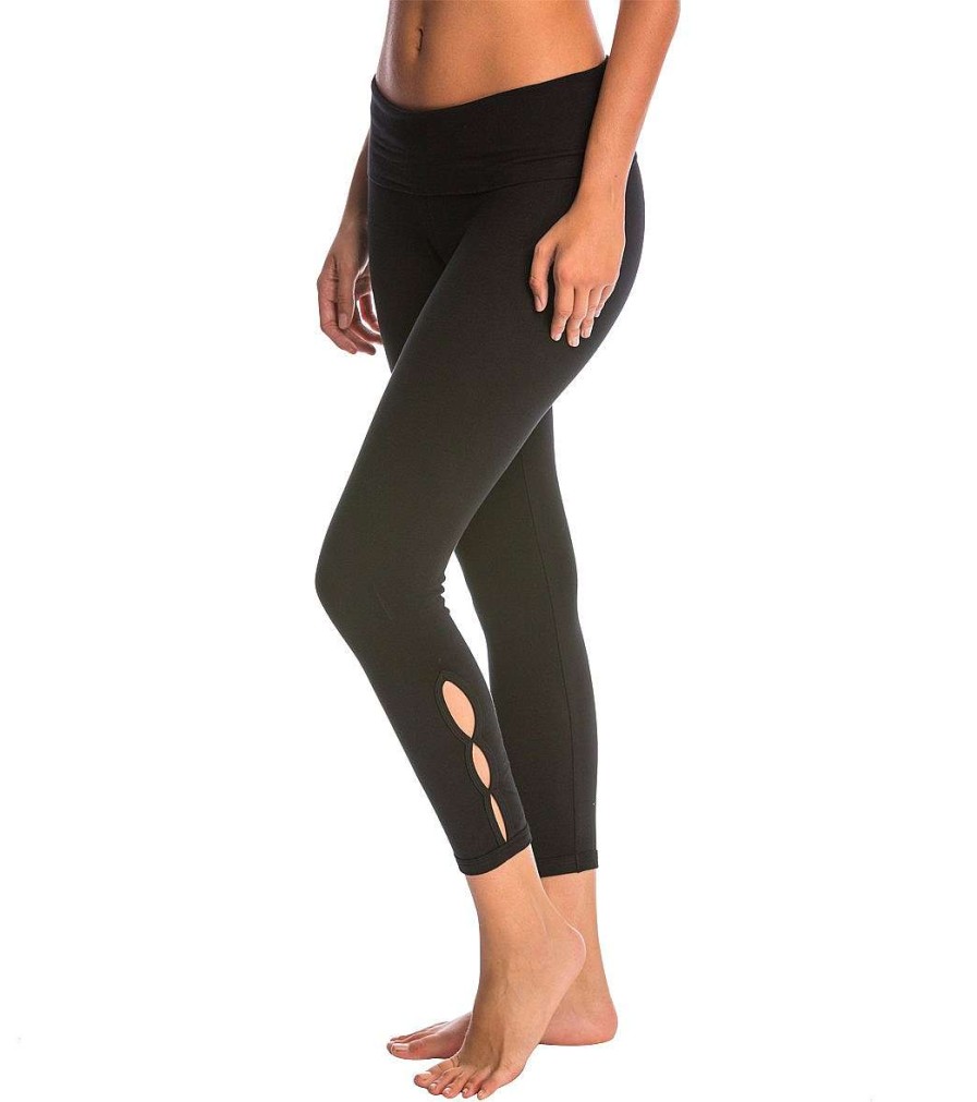 Clothing Hard Tail Yoga Leggings | Contour Rolldown Cropped Cotton Yoga Leggings Black