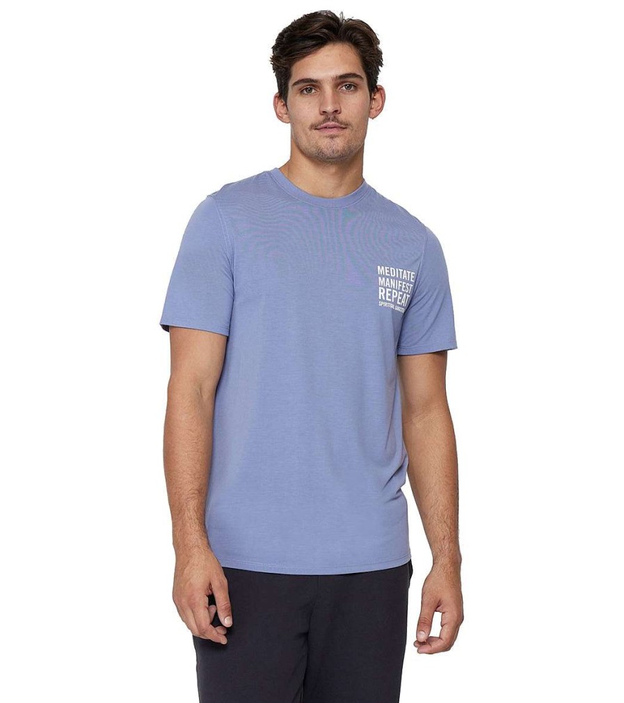 Clothing Spiritual Gangster Men'S Yoga Shirts | Meditate Namaste Dry S/S Tee Washed Blue