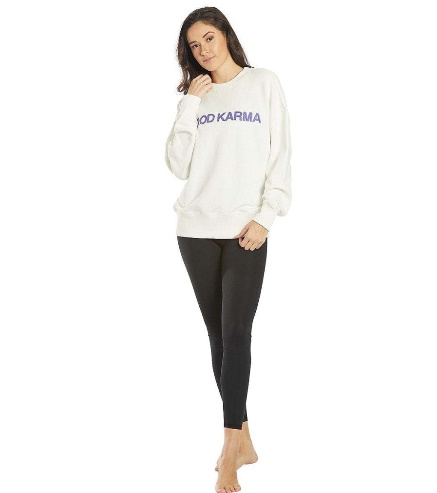 Clothing Spiritual Gangster Yoga Jackets & Sweatshirts | Good Karma Relaxed Crewneck Pullover Stone