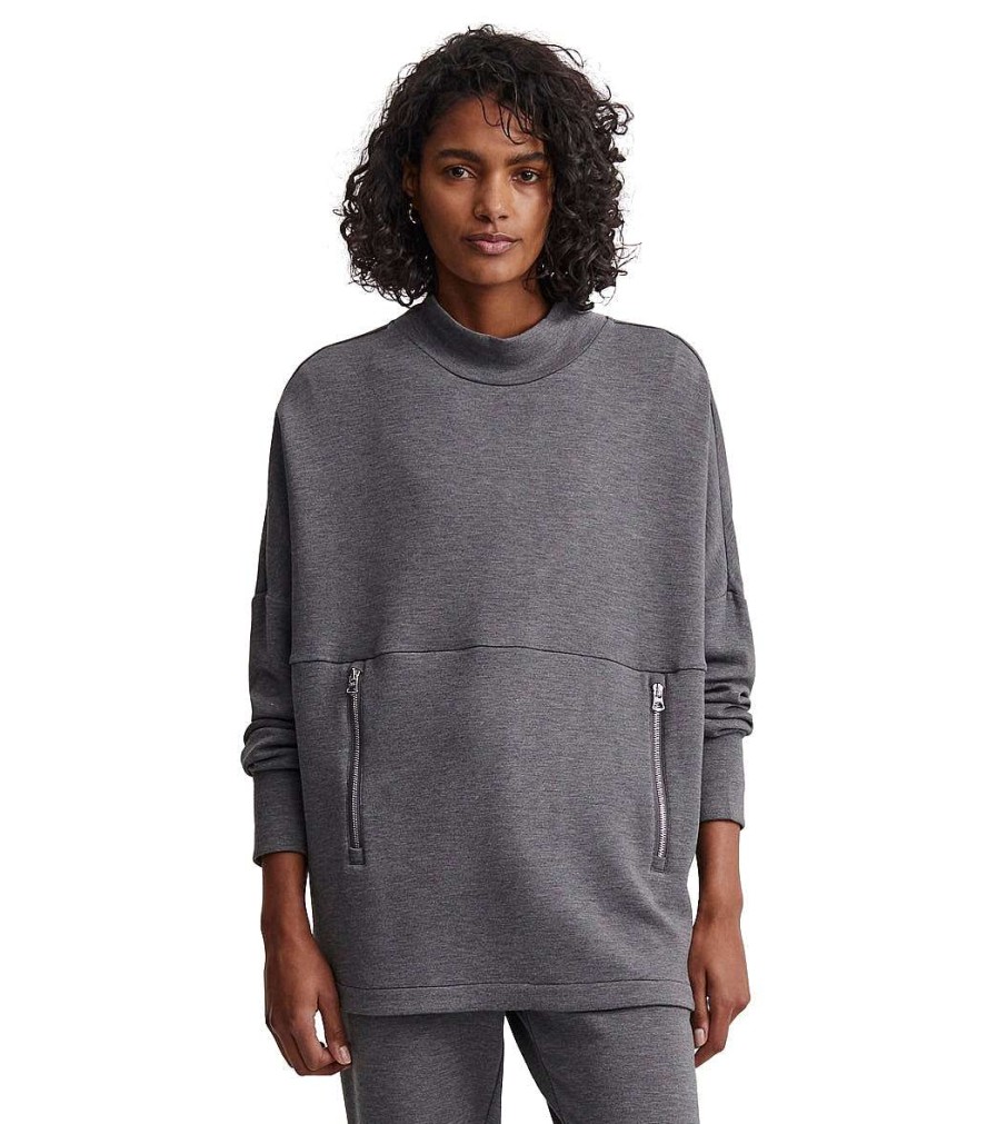 Clothing Varley Yoga Jackets & Sweatshirts | Bay Sweat Charcoal Marl