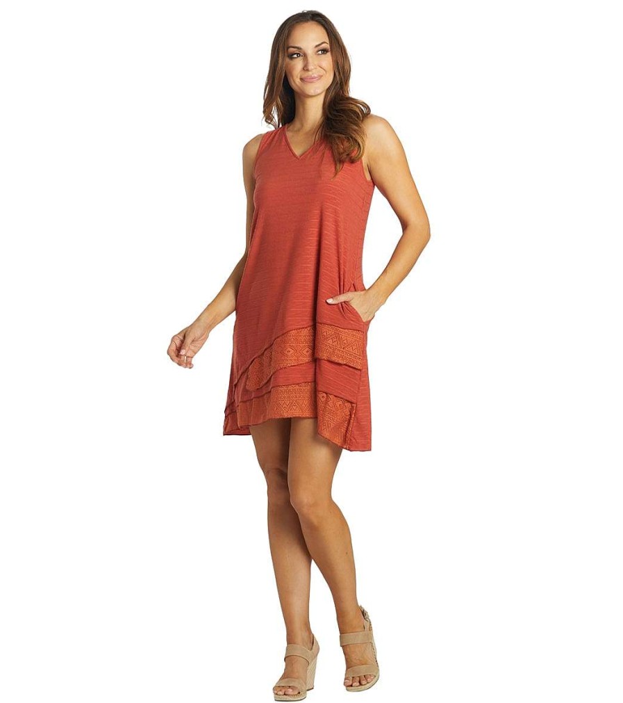 Clothing Yak & Yeti Yoga Dresses & Skirts | Casual Layered Lace Hem Dress Rust