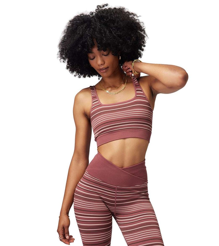 Clothing Spiritual Gangster Yoga Sports Bras | Lena Seamless Bra Washed Burgundy Stripe