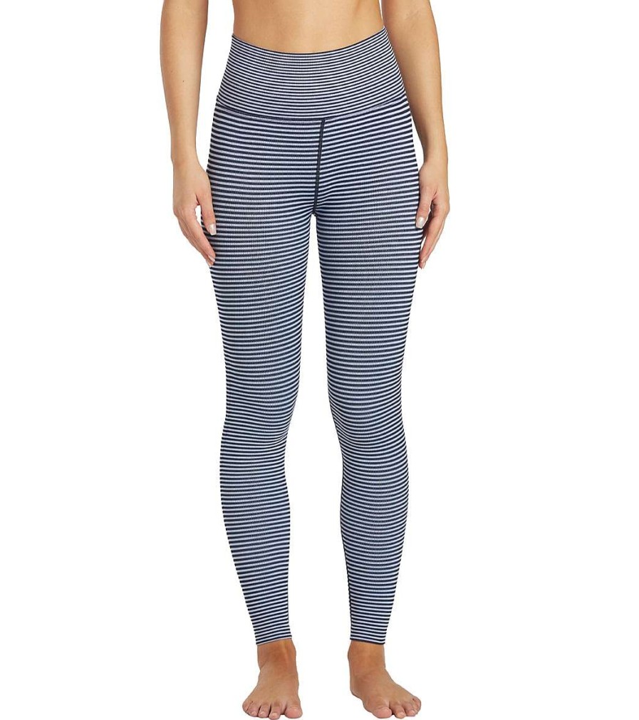 Clothing Spiritual Gangster Yoga Leggings | Love Sculpt Stripe Jacquard Legging Navy Print Stripe