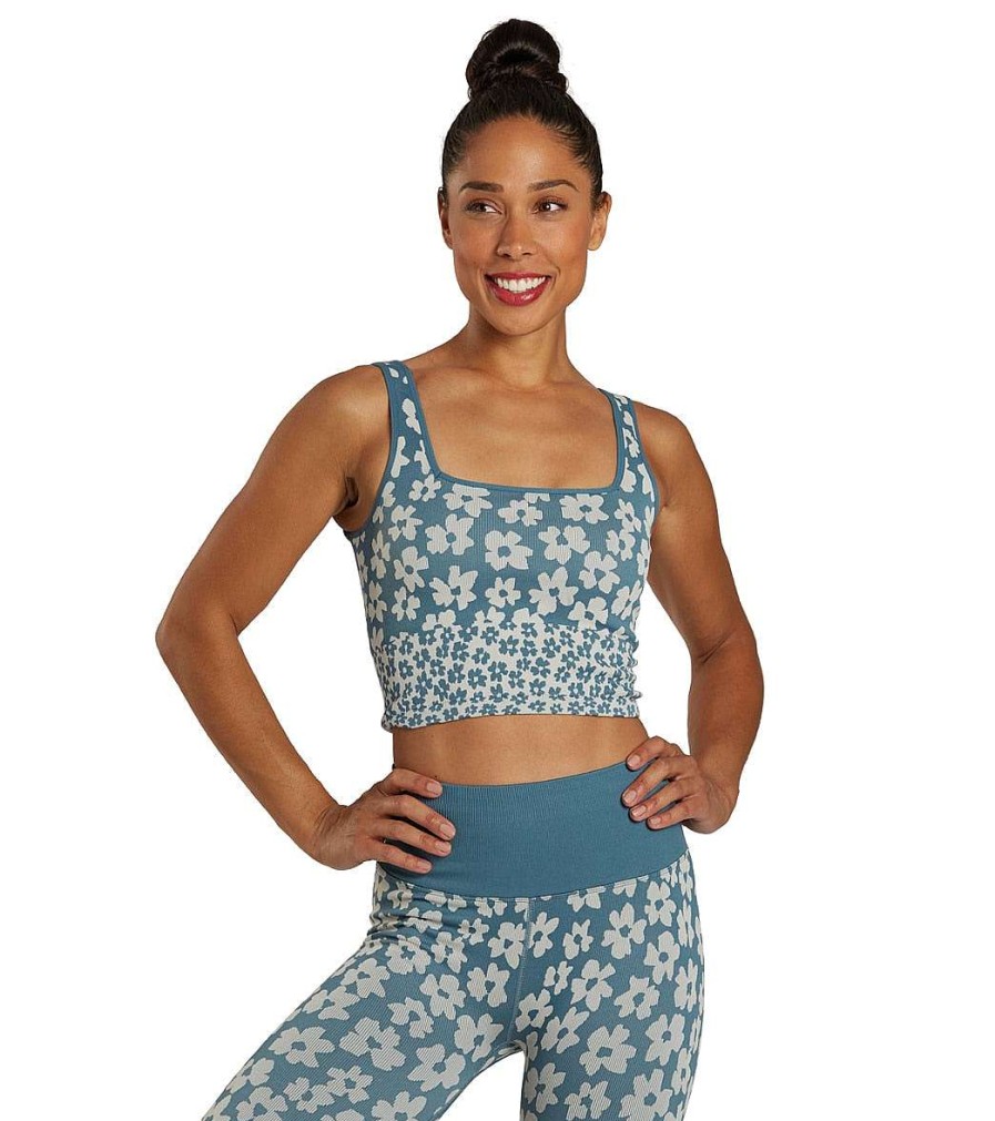 Clothing Spiritual Gangster Yoga Sports Bras | Amara Jacquard Longline Bra Coastal Floral