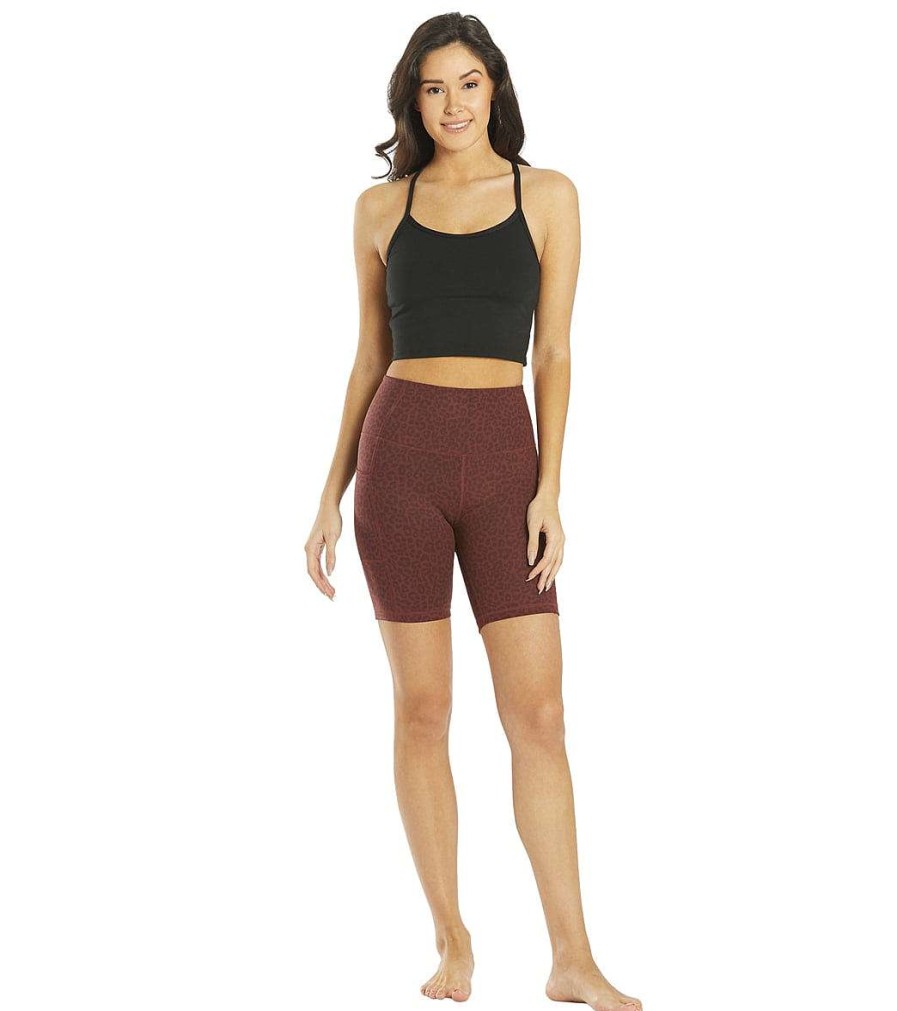 Clothing Everyday Yoga Yoga Shorts | Uphold Cheetah High Waisted Biker Shorts With Pockets 7" Burgundy Cheetah