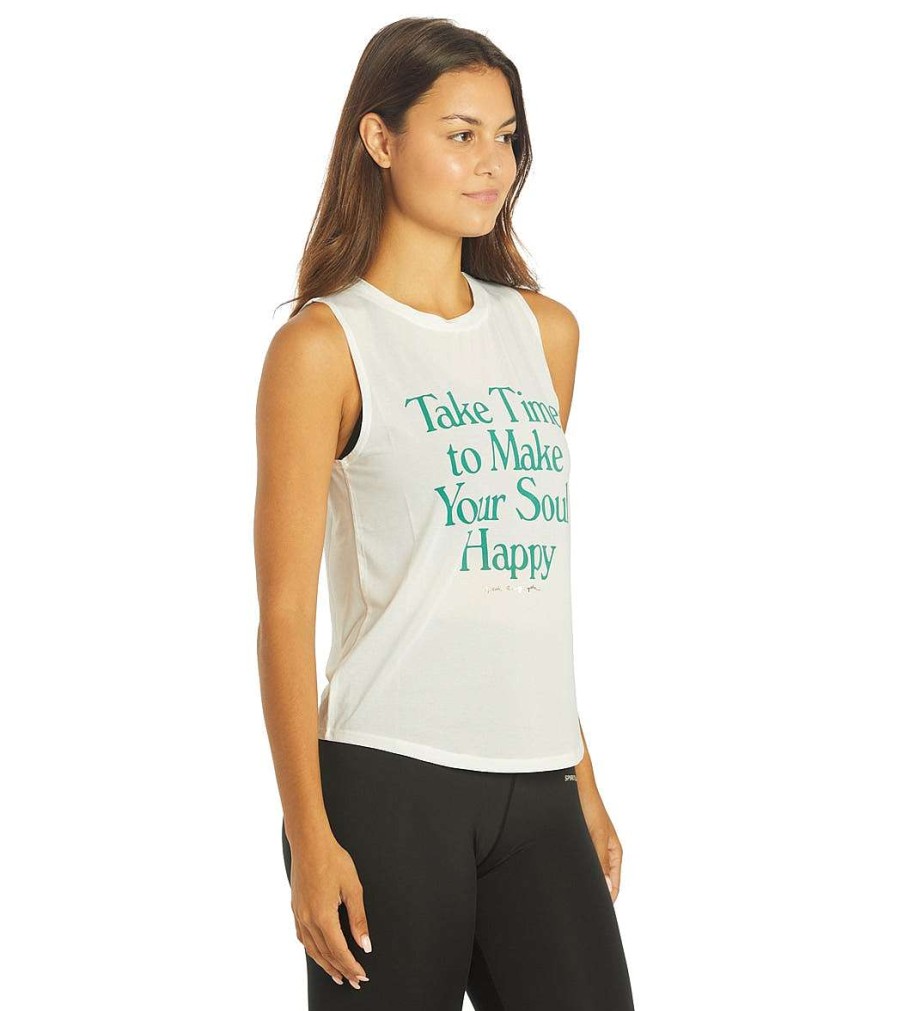 Clothing Spiritual Gangster Yoga Tops | Happy Active Muscle Tank White