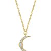 Accessories TAI Jewelry | Pave Moon Pendant With Opal Accent Gold