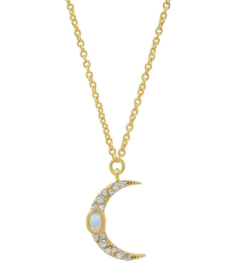 Accessories TAI Jewelry | Pave Moon Pendant With Opal Accent Gold