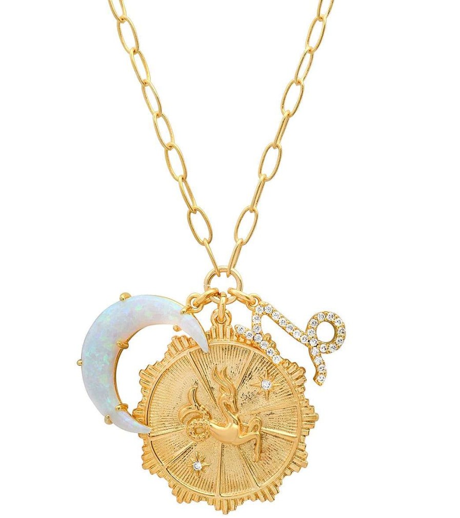 Accessories TAI Jewelry | Zodiac Coin Necklace With Opal Moon Charm