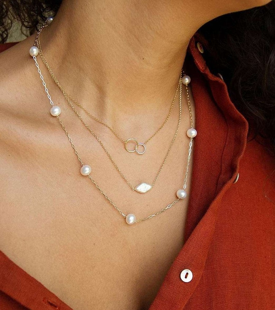 Accessories Dogeared | Centered Diamond Pearl Necklace Gold Dipped