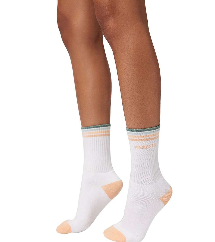 Accessories Spiritual Gangster | Namaste Stripe Crew Sock Pure White