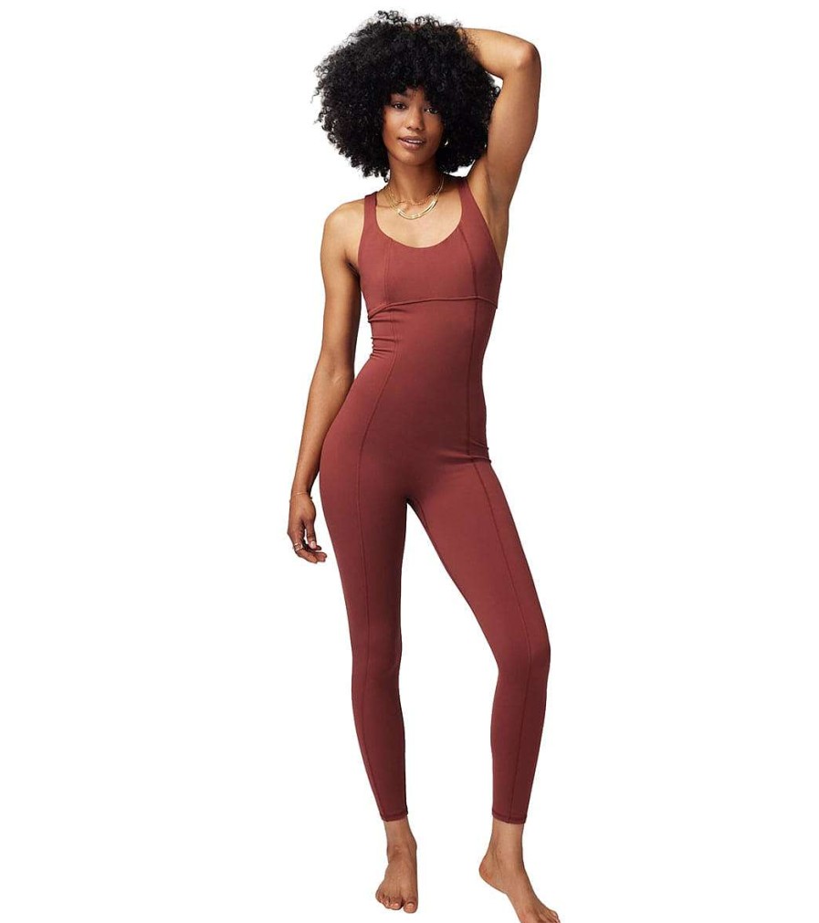 Clothing Spiritual Gangster Yoga Leotards & Jumpsuits | Flaunt Dream Tech Eco Jersey Bodysuit Washed Burgundy