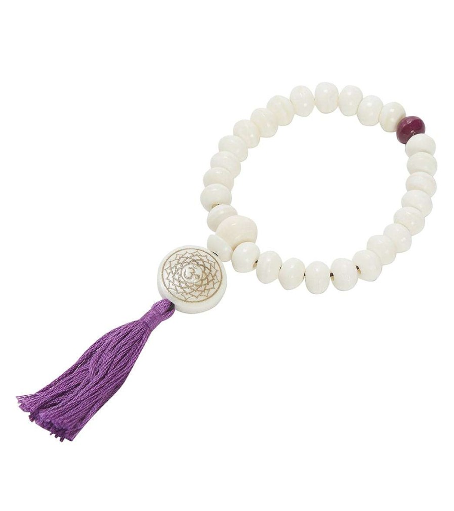 Meditation dZi | Wrist Mala: Crown Chakra, Purple White/Purple