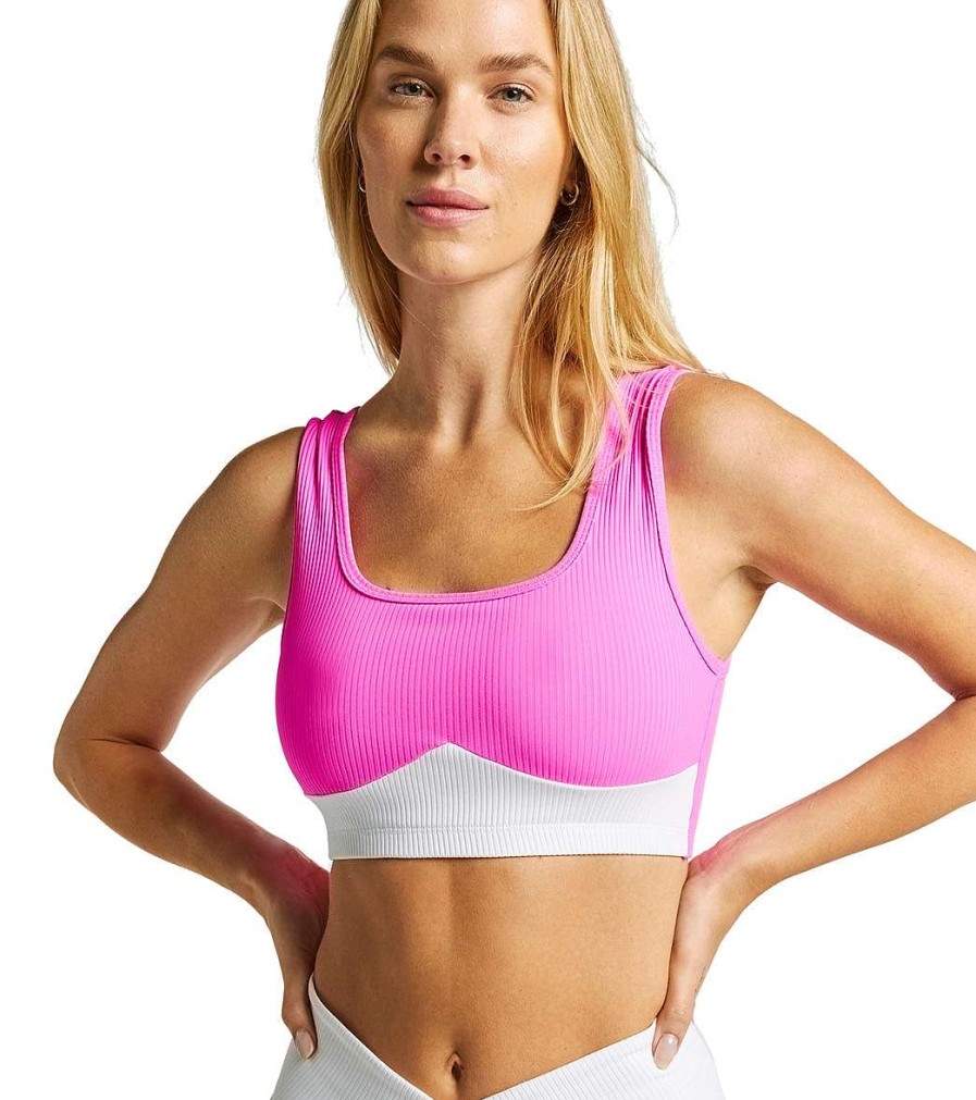 Clothing Year of Ours Yoga Sports Bras | Ribbed Gia Bra Pink/White