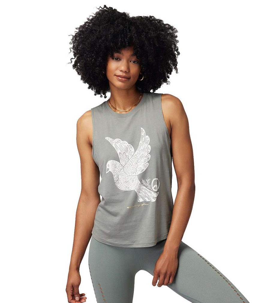 Clothing Spiritual Gangster Yoga Tops | Peace Dove Muscle Tank Agave