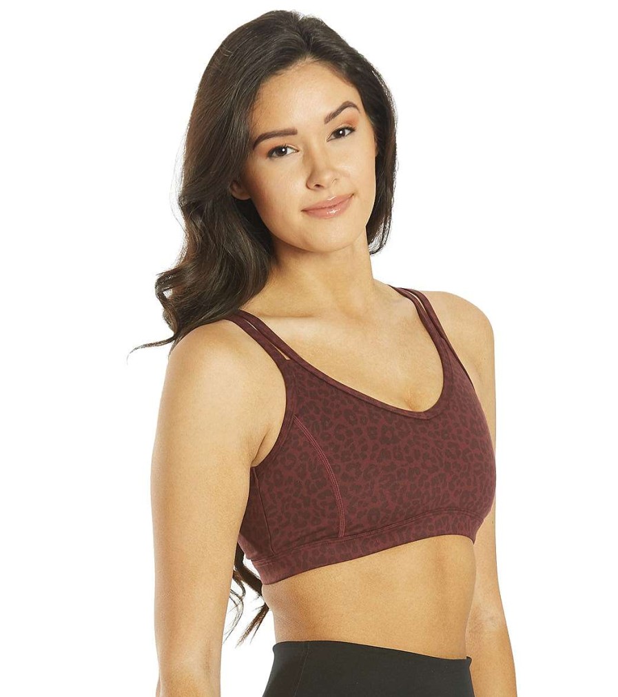 Clothing Everyday Yoga Yoga Sports Bras | Radiant Cheetah Strappy Back Sports Bra Burgundy Cheetah