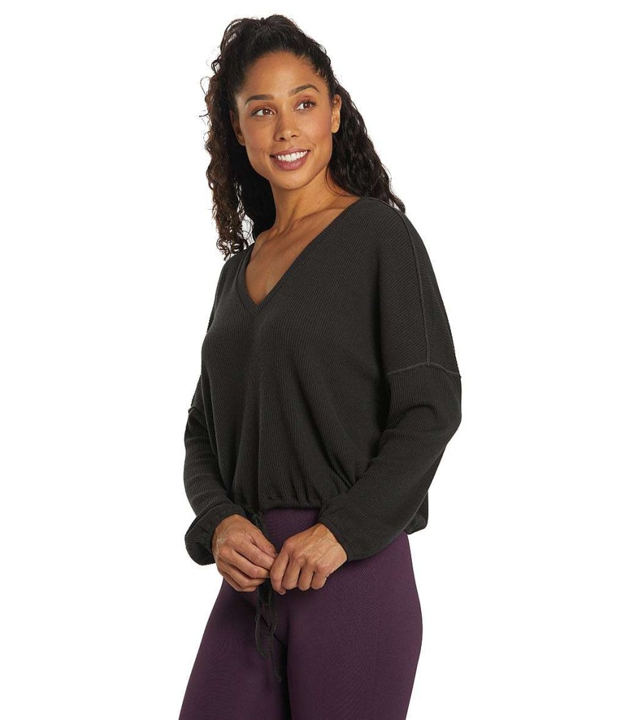 Clothing Spiritual Gangster Yoga Tops | Long Sleeve Drawstring V Neck Top